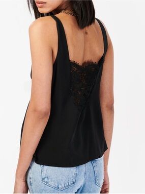 Cami NYC Lace Back Black Silk Tank Top Camisole